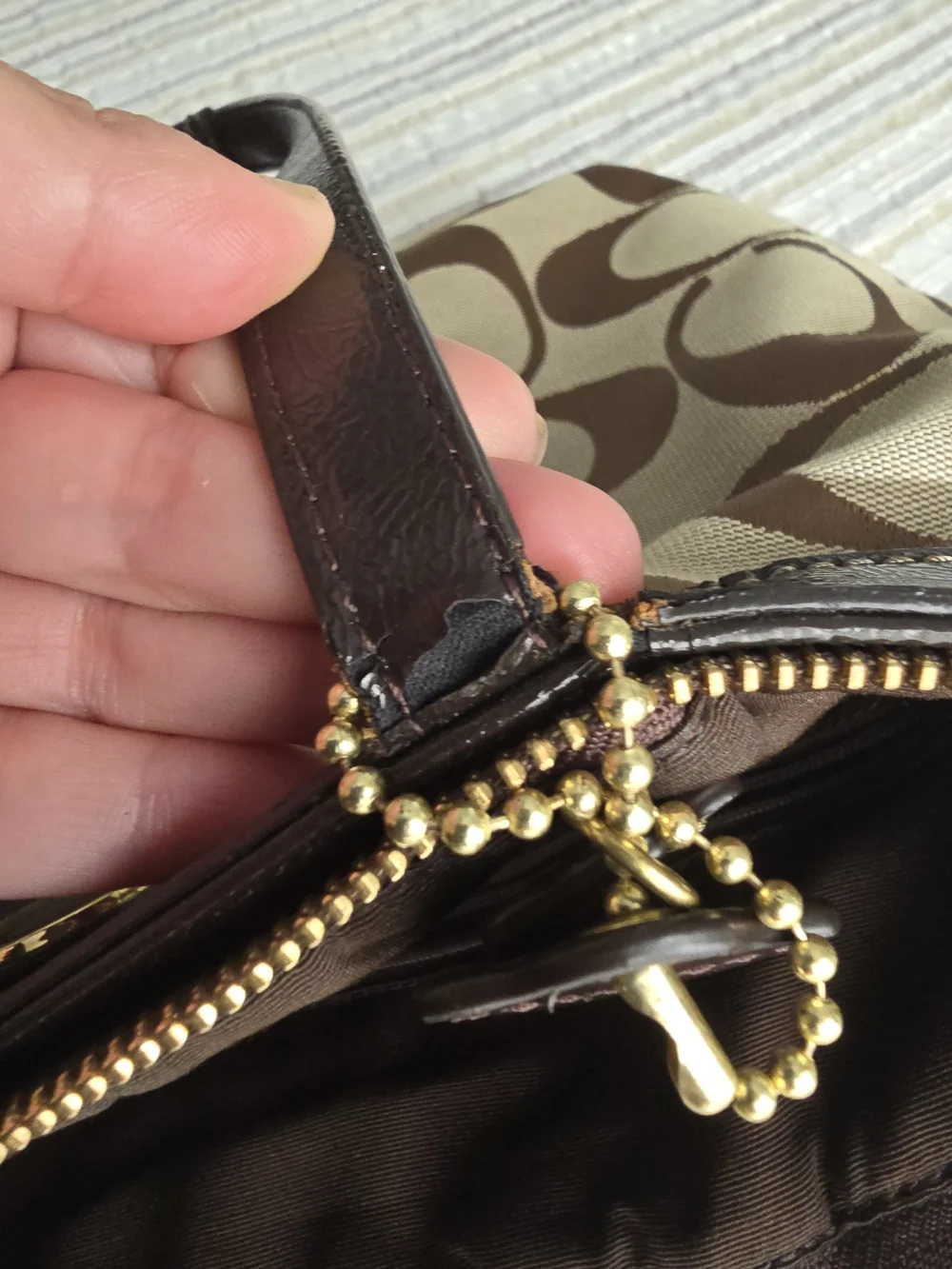 Coach Beige and Brown Signature Canvas Tote with Dark Brown Trim
